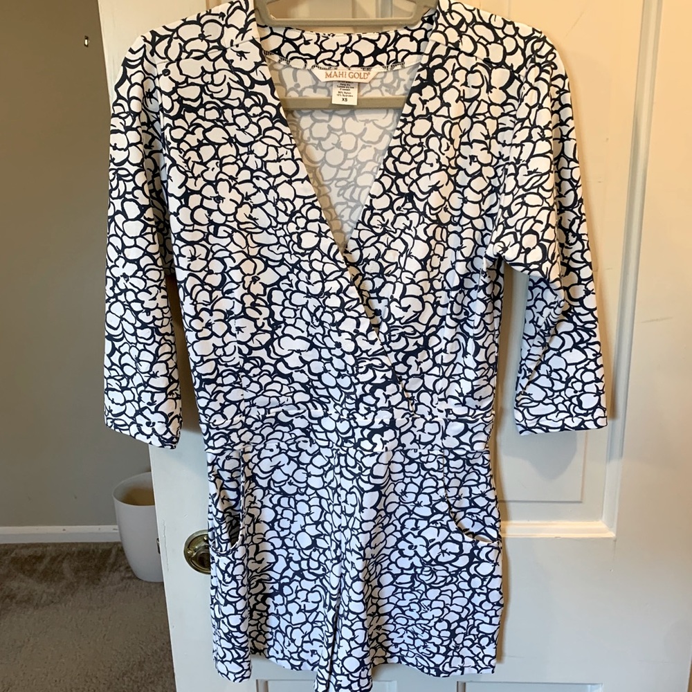 Mahi Gold navy and white floral romper